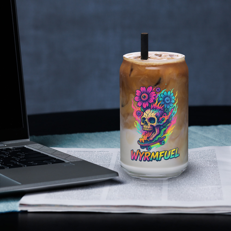 Skull Bloom 16oz Can Glass back