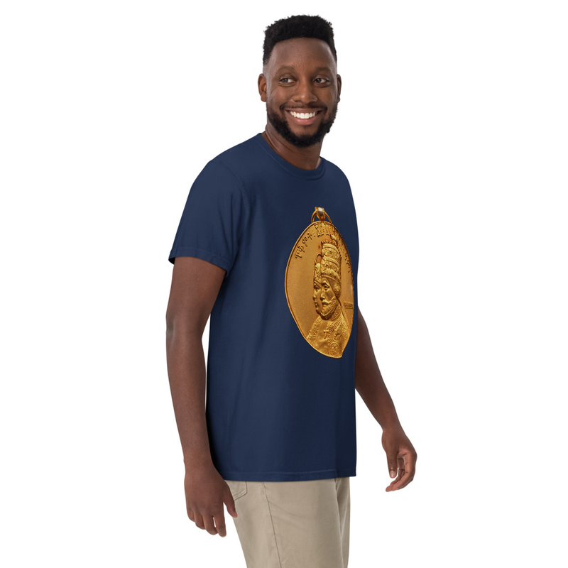 Unisex RTV-HC-0003 - Emperor Haile Selassie I & Empress Menen Commemorative Medal garment-dyed heavyweight t-shirt – L, True Navy