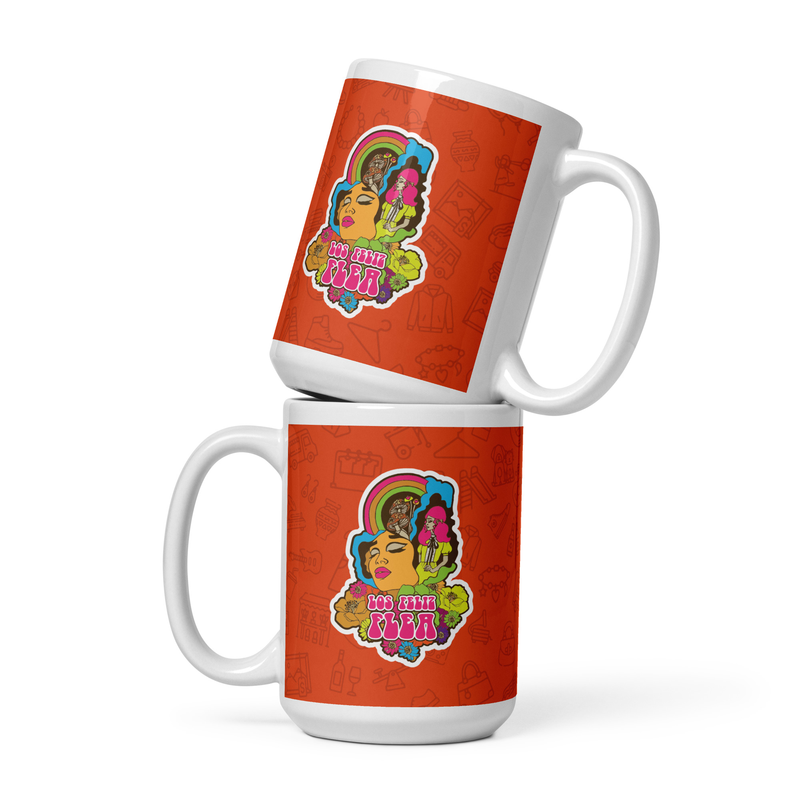 Los Feliz Flea Logo White glossy mug