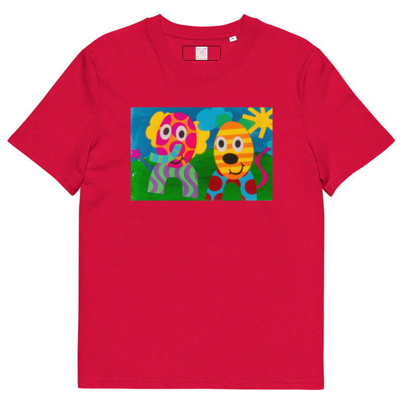 The Elephant & Cheetah - Unisex Organic Cotton Tee – S, Red