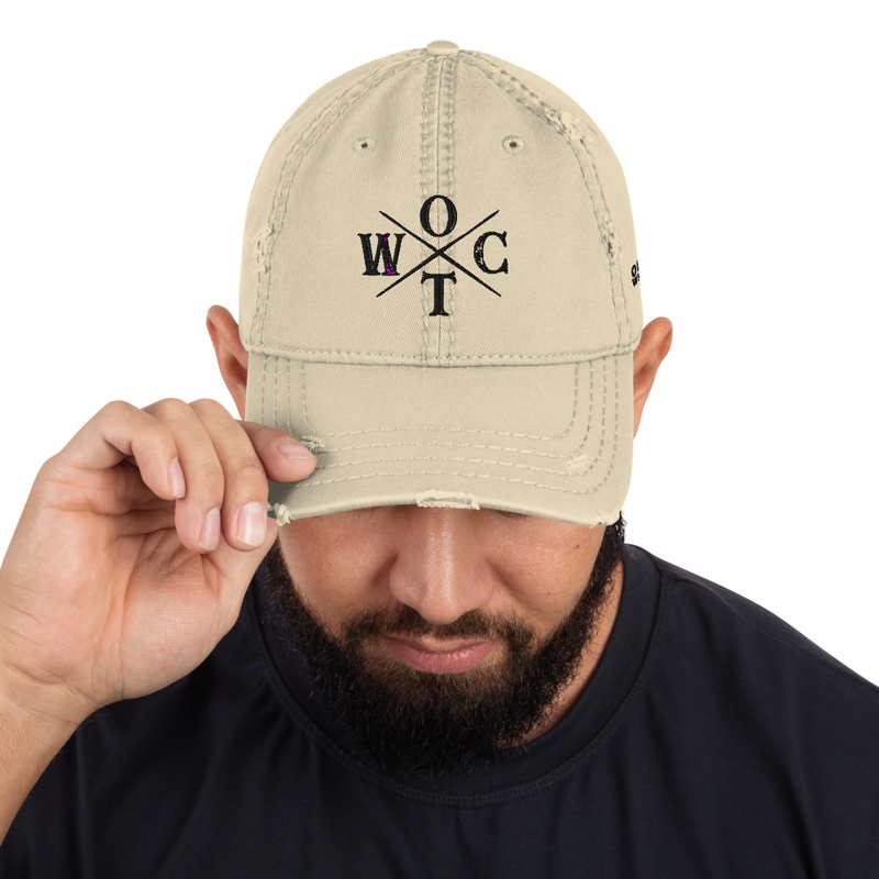 OTWC - Distressed Dad Hat - Black Text – One size, Khaki