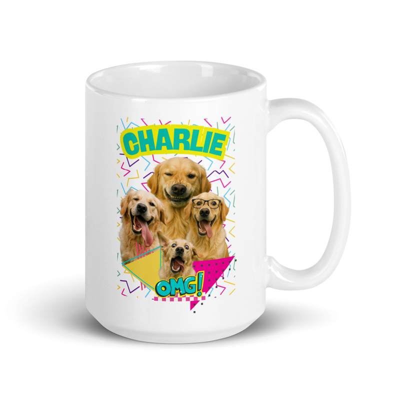 Retro Personalized Pet Party White glossy mug