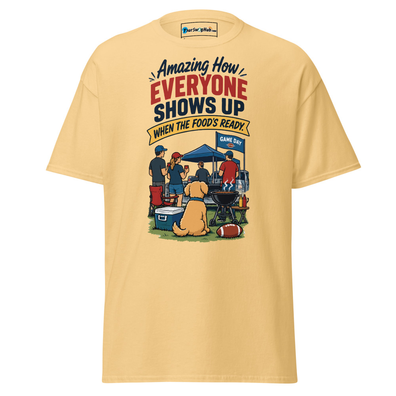 Swag | 'Everyone Shows Up When the Food's Ready' Classic Tee – XL, Yellow Haze