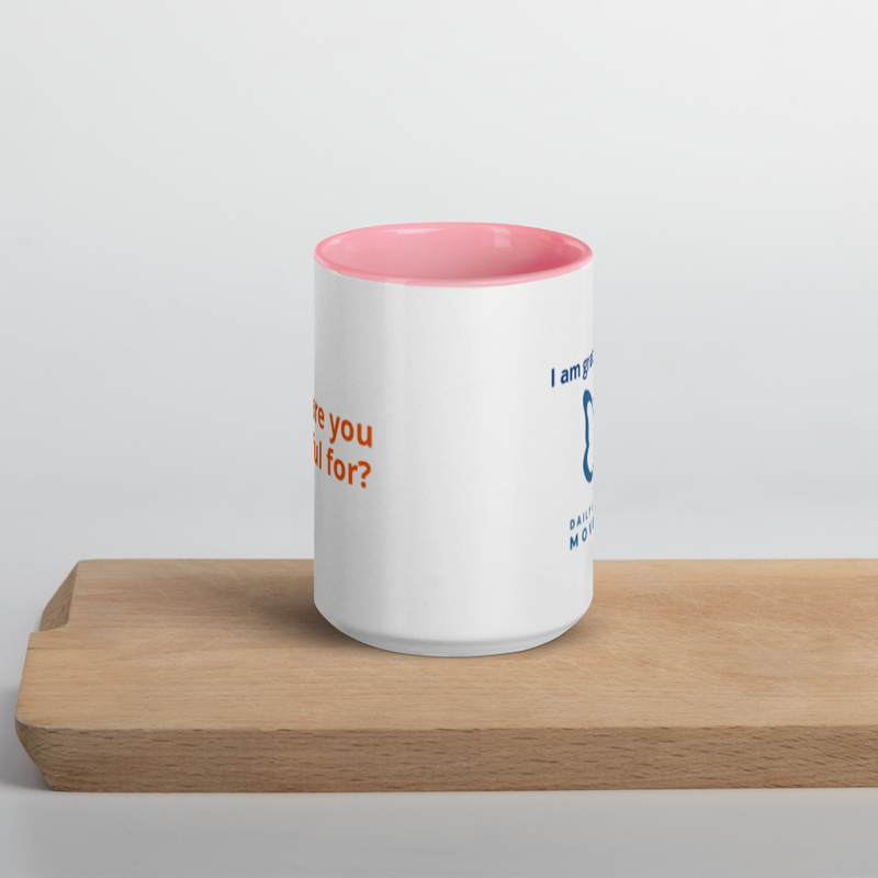 Gratitude Coffee Mug with Color Inside – 15 oz, Pink