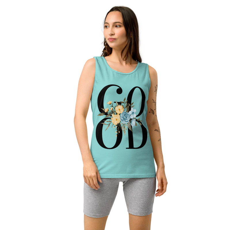 Good Floral Women's Tank Top | Genesis Creation Christian Top – XS, Lagoon Blue