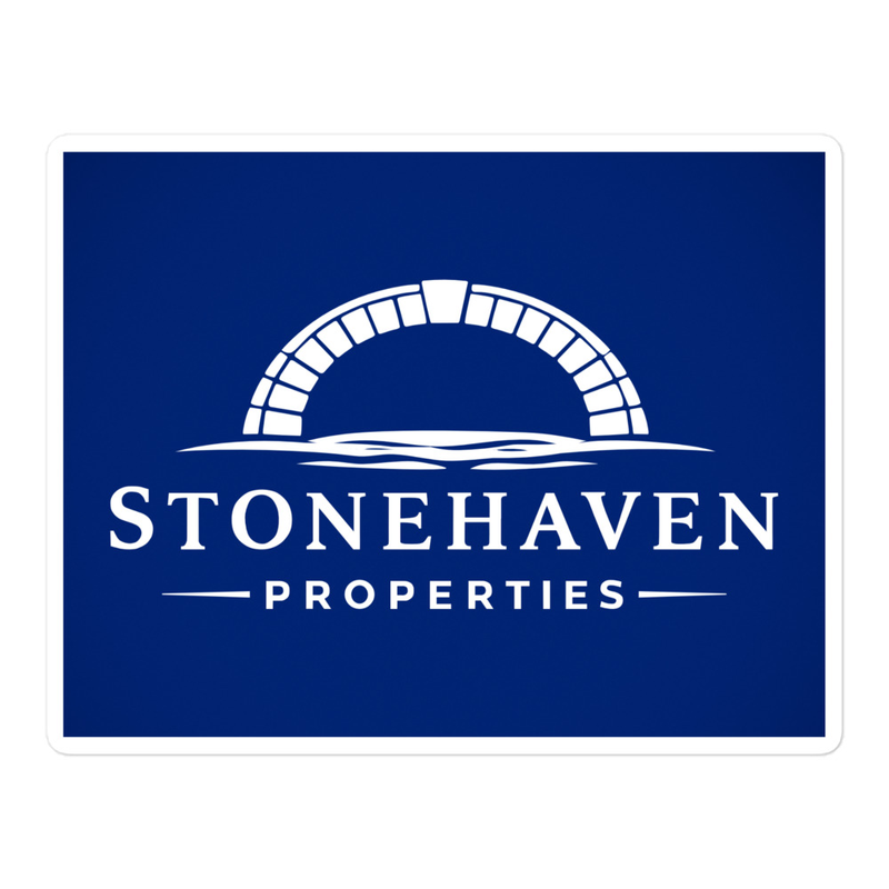 Stonehaven Properties Branded Blue Sticker – 5.5″×5.5″, White