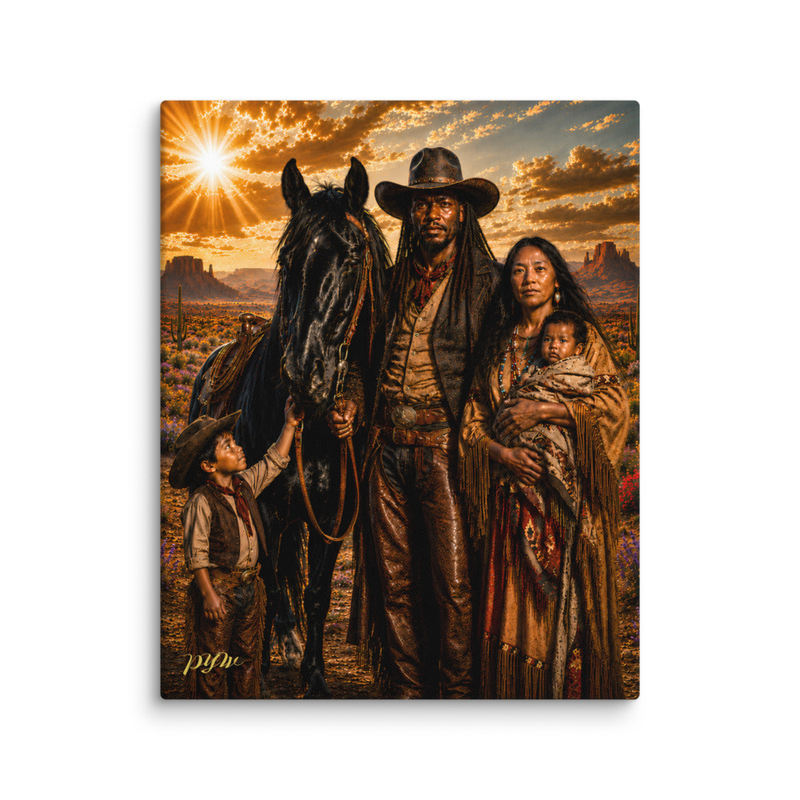 Cowboy Family Canvas Wall Art | Western Desert Home Decor