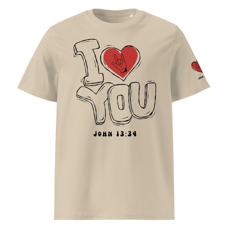 I Love you Unisex organic ribbed neck t-shirt – M, Desert Dust