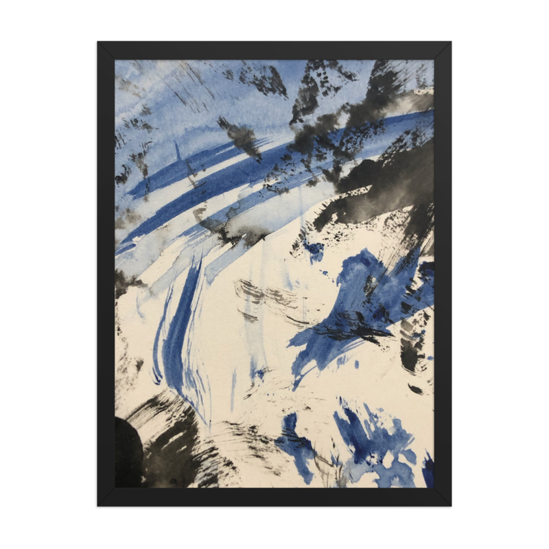 Perceptual Field 0216 – Blue Passage – Framed Print – 18″×24″, Black