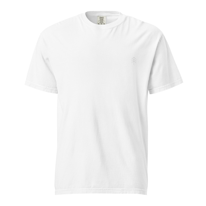 Tree Tee in white with the line-drawn tree printed on the chest