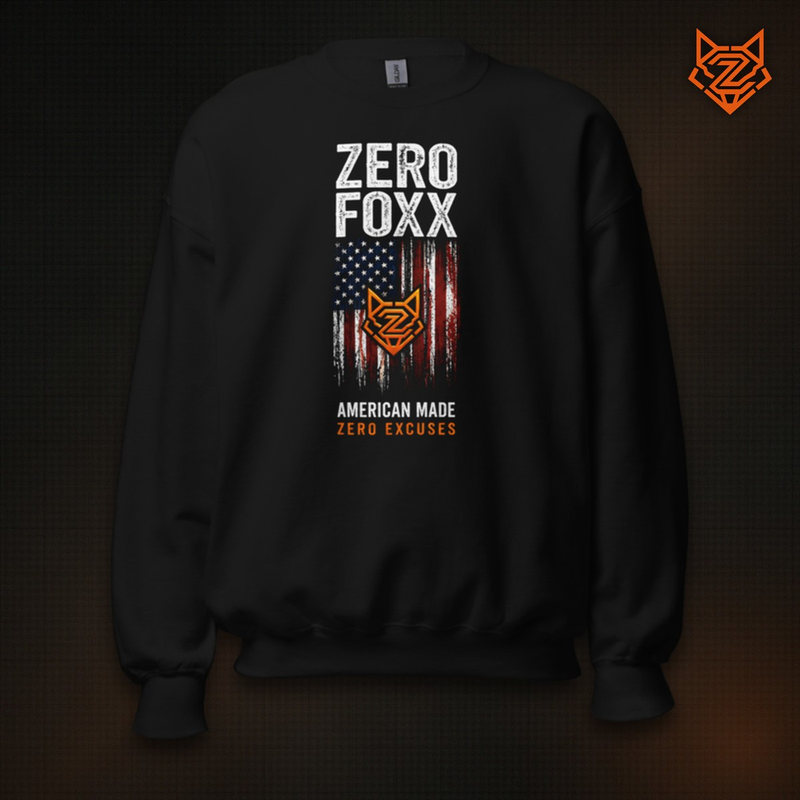 American Flag — American Made, Zero Excuses | Sweatshirt — Front