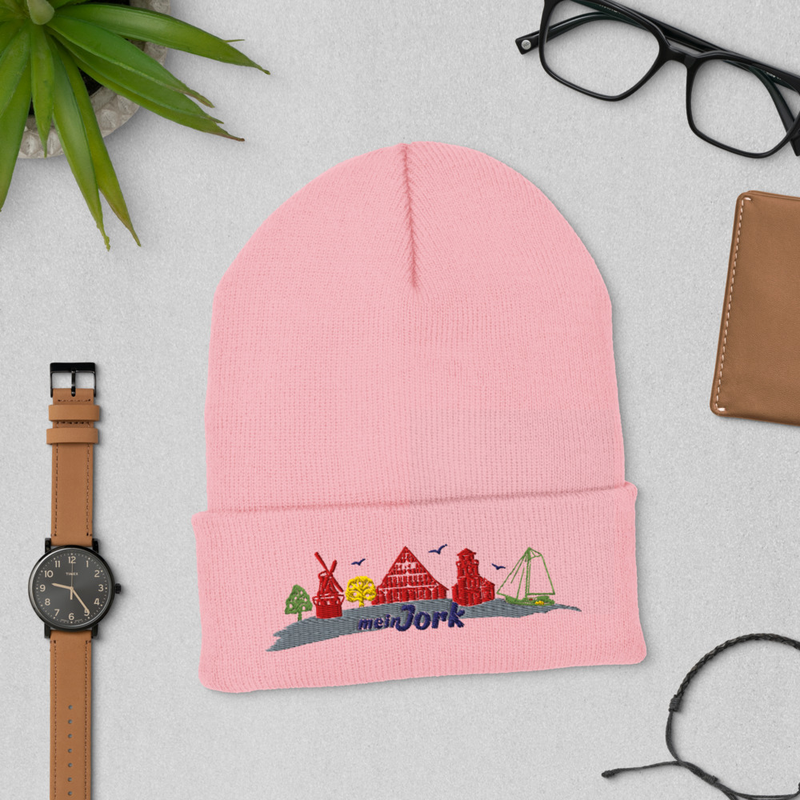 Beanie mit Stickmuster Rot Grün