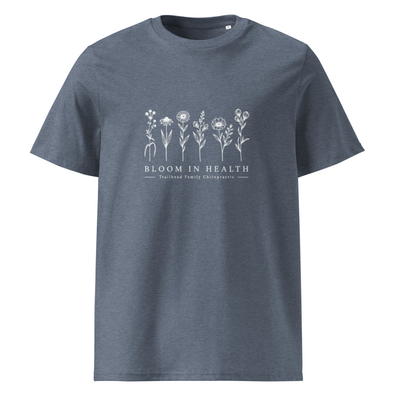 Bloom in Health 2.0 Organic T-shirt – XL, Dark Heather Blue