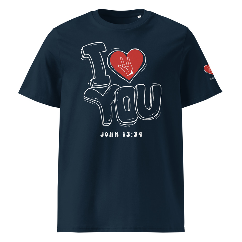 I Love you Unisex organic ribbed neck t-shirt – 3XL, French Navy