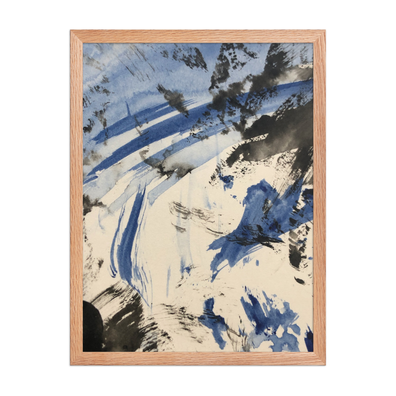 Perceptual Field 0216 – Blue Passage – Framed Print – 18″×24″, Red Oak