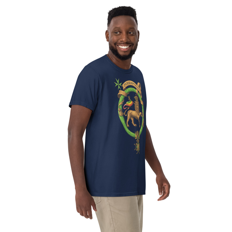 Unisex RTV-HC-0010 Lion of Judah, Imperial Banner and Collar of the Order of the Holy Trinity garment-dyed heavyweight t-shirt – L, True Navy