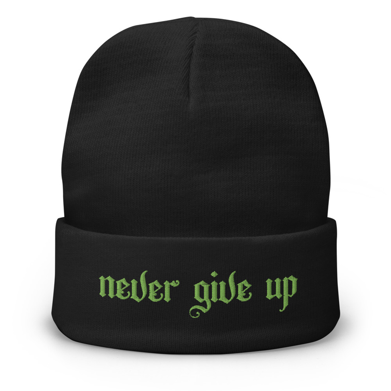 NEVER GIVE UP Letters Embroidered Beanie