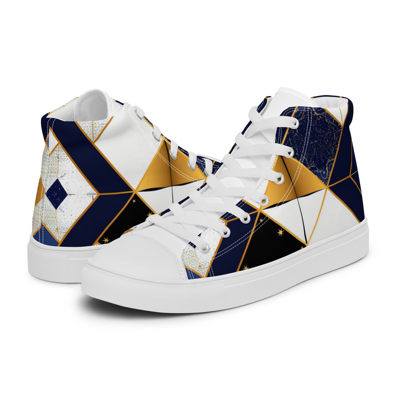 Golden State Royal Blue and Gold Mosaic Women’s high top canvas shoes