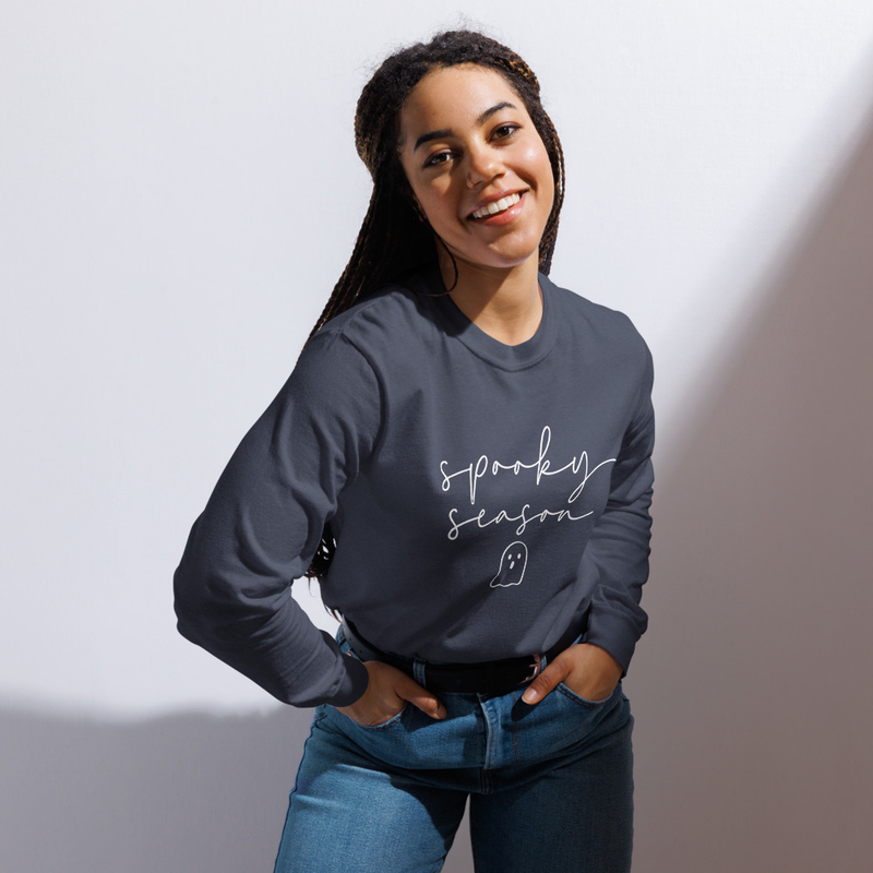 Simple Spooky Ghost Long Sleeve- White Text
