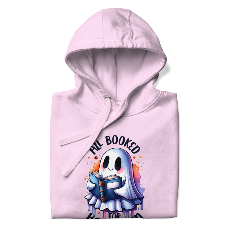 Halloween T-Shirt Cute Ghost Reading Book Design, All Booked Halloween Shirt – view 5