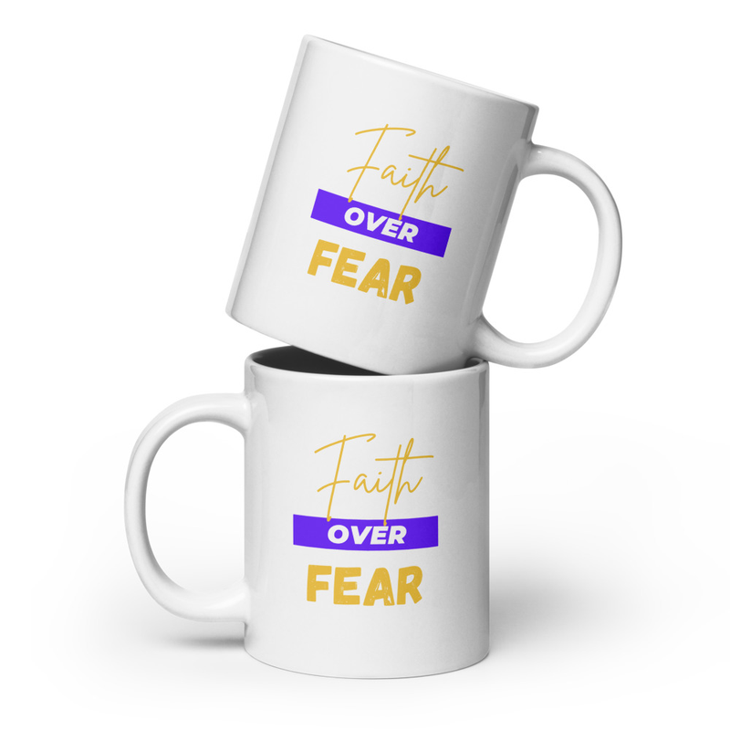 Faith Over Fear White Glossy Mug – 20 oz, White