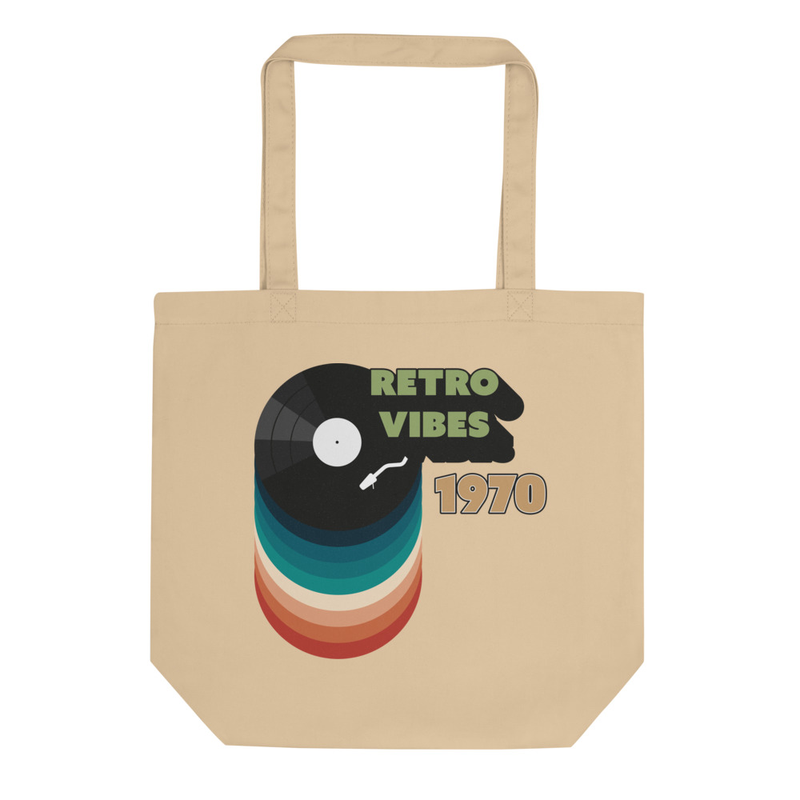 Bio-Stoffbeutel "RETRO VIBES 1970" – Vinyl-Style trifft Nachhaltigkeit