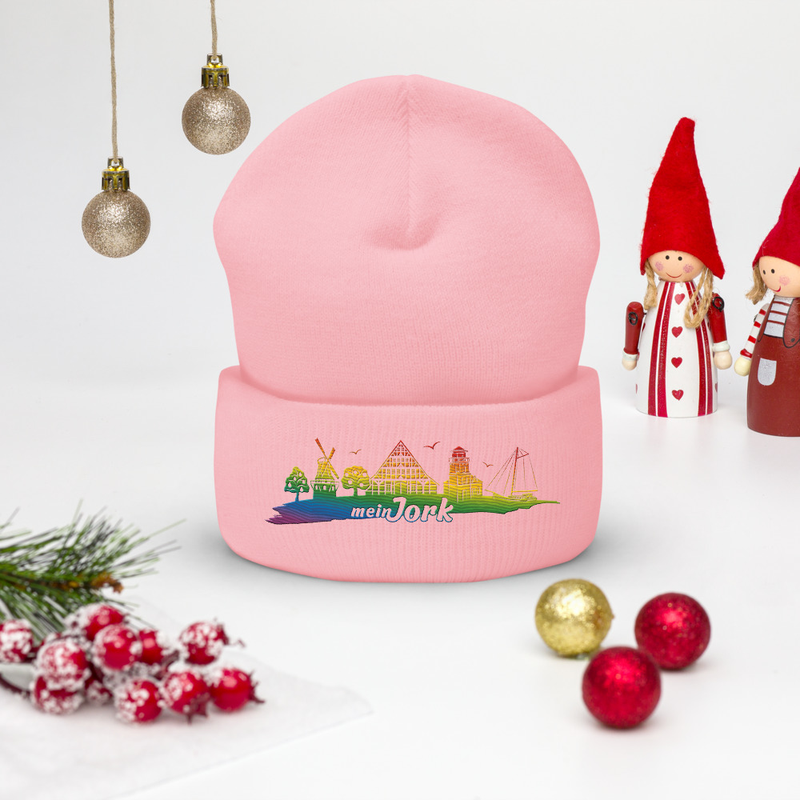  Beanie Regenbogen mit Stickmuster