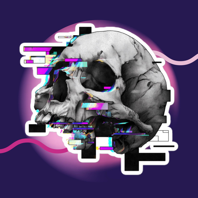 Glitch Skull Sticker – Digital Decay Edition – 5.5″×5.5″, White