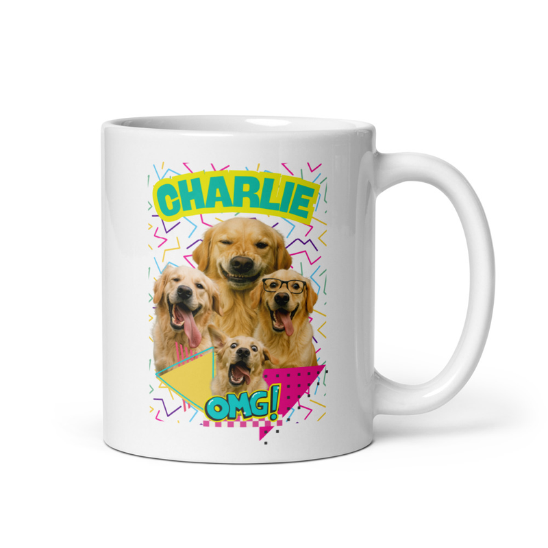 Retro Personalized Pet Party White glossy mug