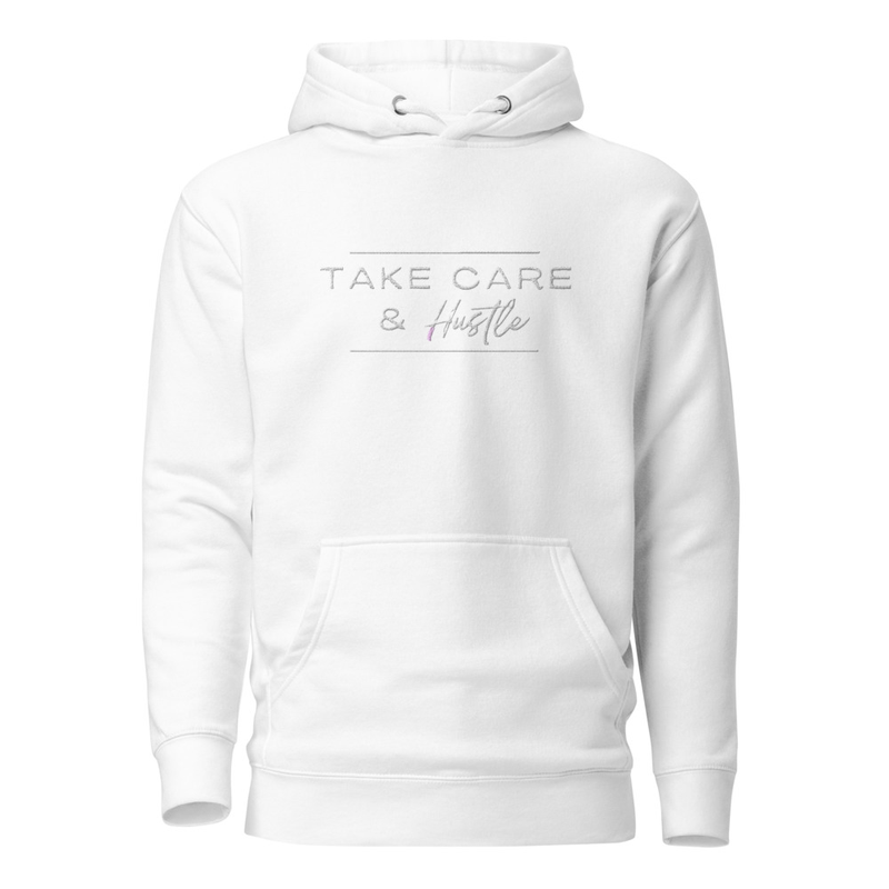 Take Care & Hustle Hoodie – S, White