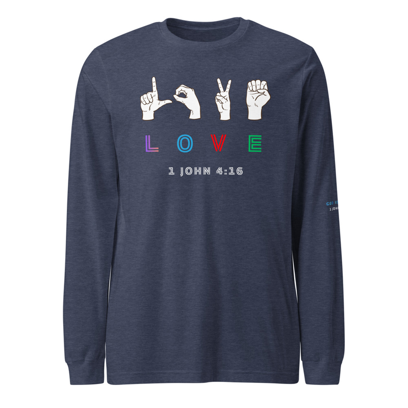 LOVE Unisex Long Sleeve Tee – 2XL, Heather Navy