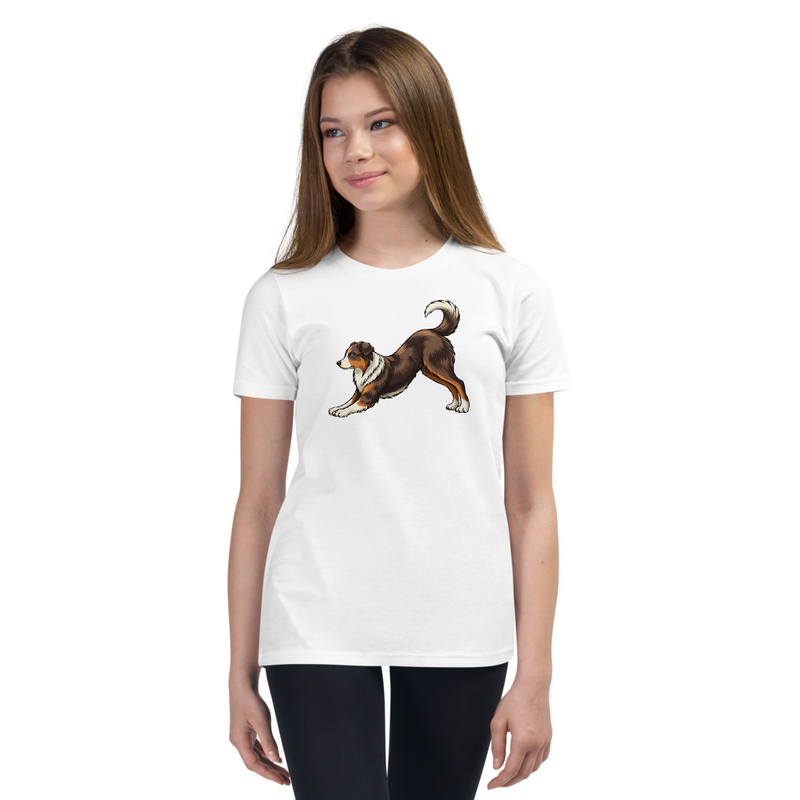 Downward Dog Aussie Shepherd Youth T-Shirt — Australian Shepherd