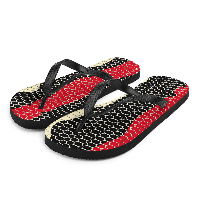 Red Black & Cream Snake Skin Flip-Flops House or Outdoor Slippers