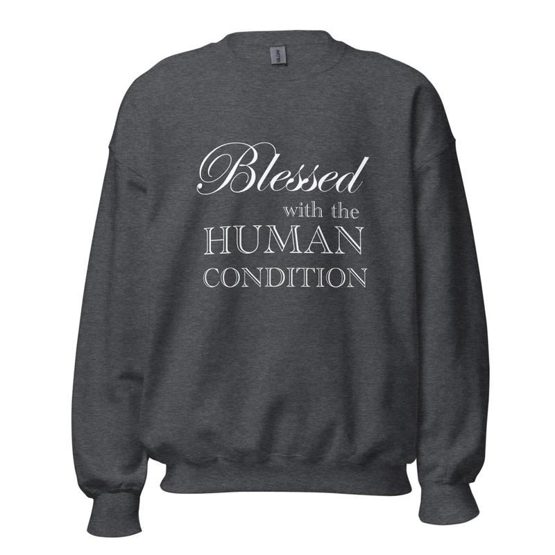 Blessed Unisex Sweatshirt White Letters – XL, Dark Heather