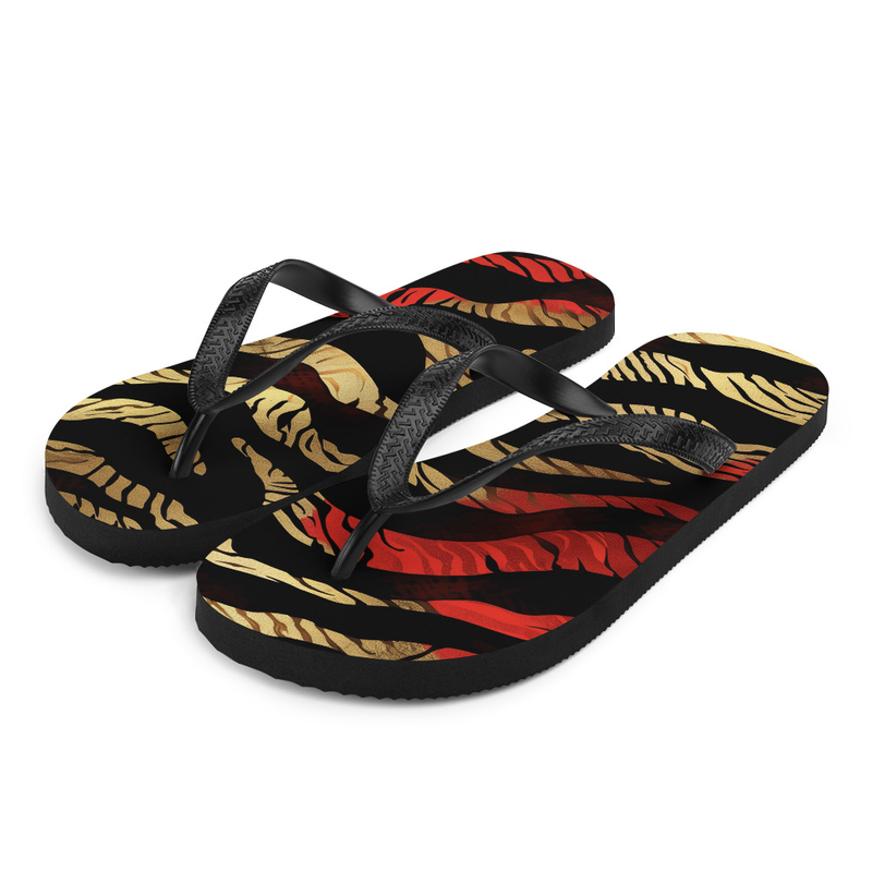 Red & Gold Tiger Stripes Flip-Flops House or Outdoor Slippers