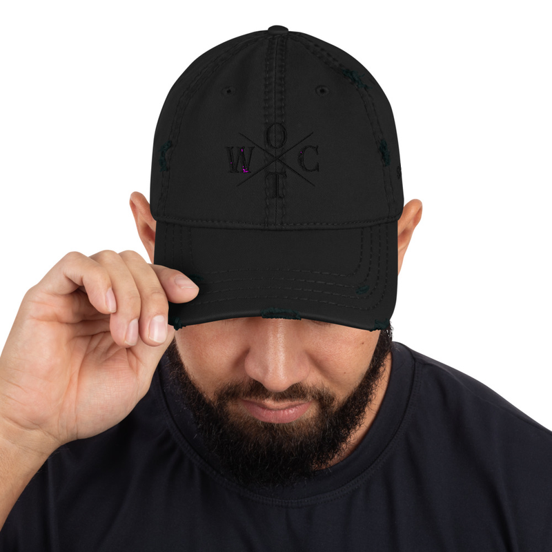 OTWC - Distressed Dad Hat - Black Text – One size, Black