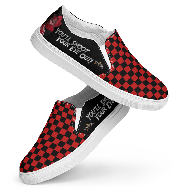 Men’s Classic Red Checker Board A Christmas Story Family "Don't Shoot Your Eye Out Day Dream" Slip-on Comfy Canvas Shoes