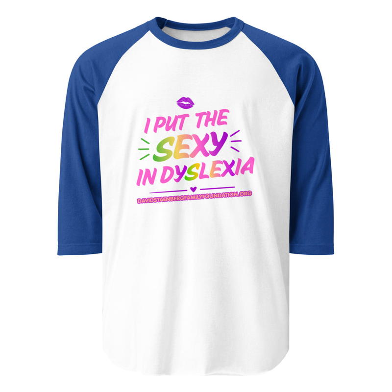 3/4 sleeve raglan shirt | Dyslexia v1 – M, White/Royal