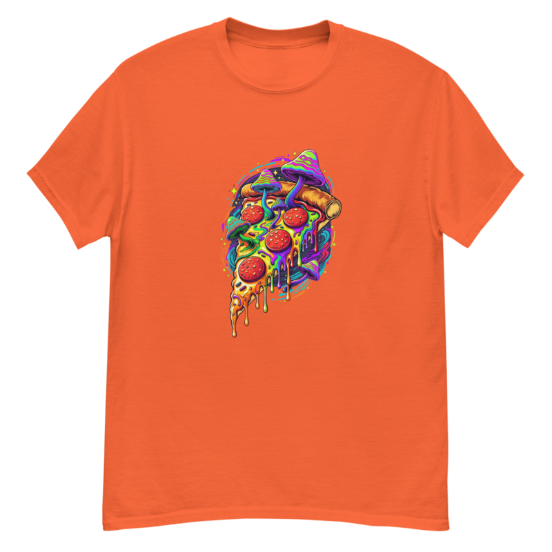 Psychedelic Pizza Slice Tee – L, Orange