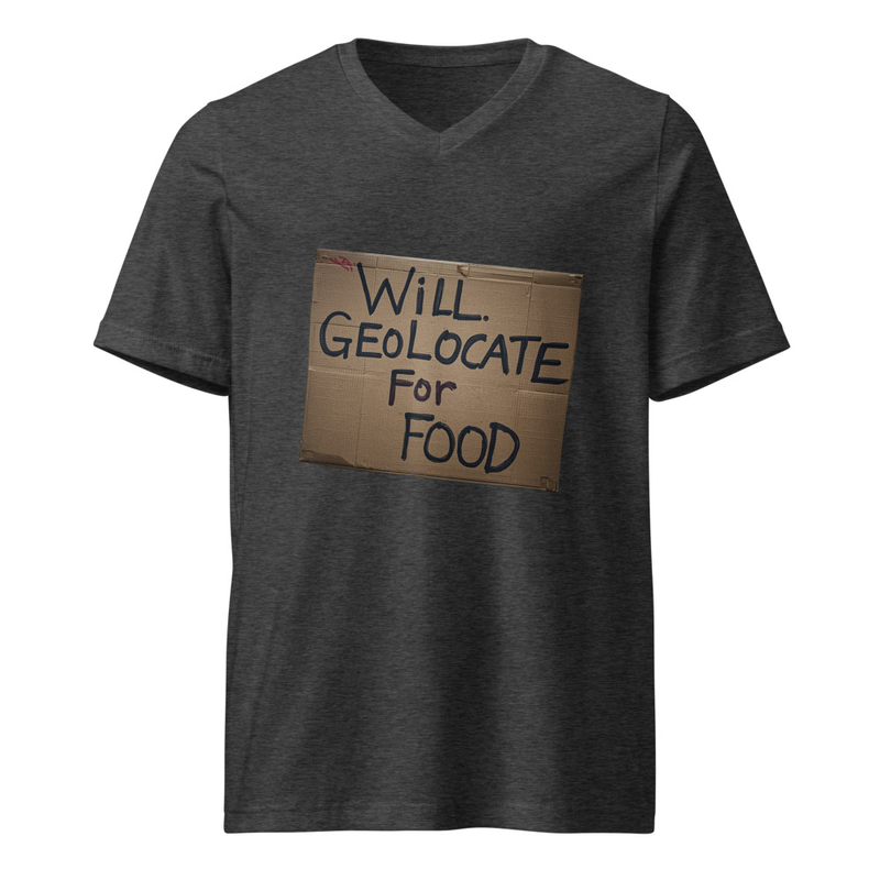 Will Geolocate Unisex Short Sleeve V-Neck T-Shirt – XL, Dark Grey Heather