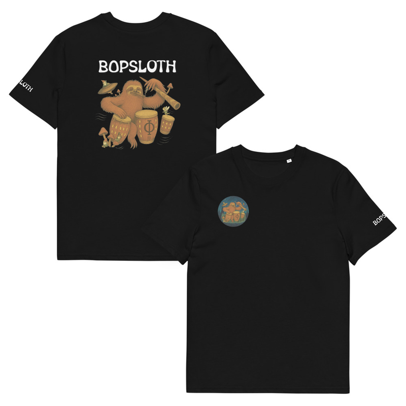 Unisex Organic Cotton Bopsloth LOGO T-Shirt Front and Back