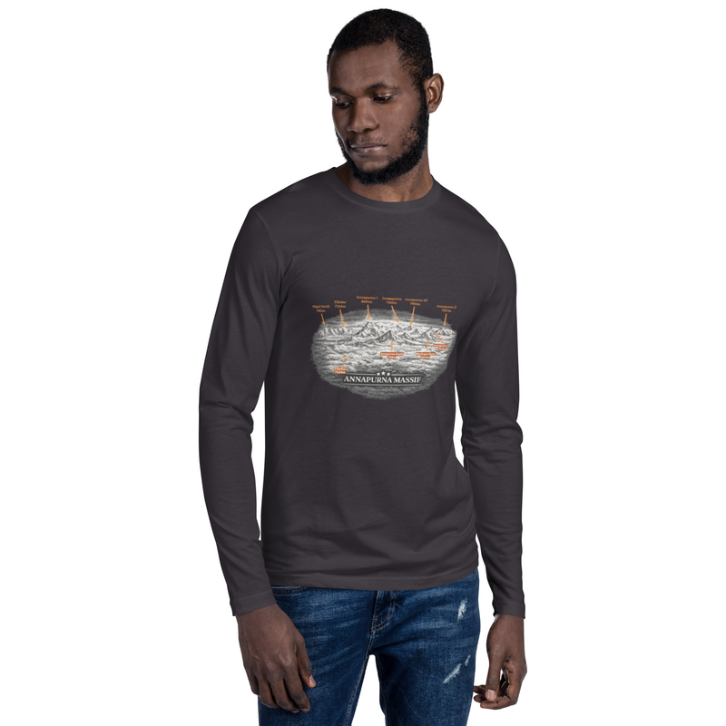 Annapurna Massif: Long Sleeve Fitted Crew | Himalayan Peaks Illustration / Heavy Metal / S