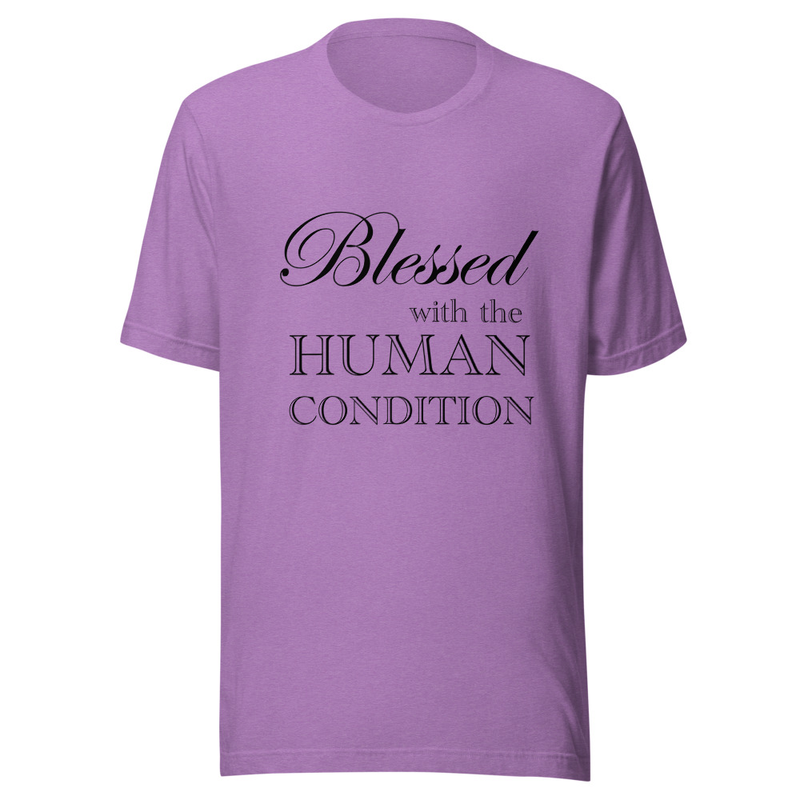 Blessed Unisex T-Shirt Black Letters – S, Heather Team Purple