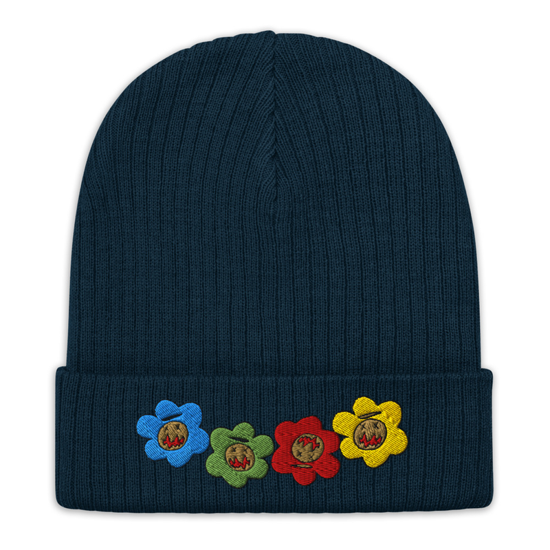 [ Flower Power ] knit beanie – One size, Navy