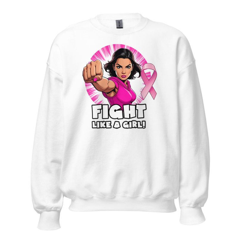"Fight Like A Girl" Unisex Crew Neck Sweatshirt – L, White