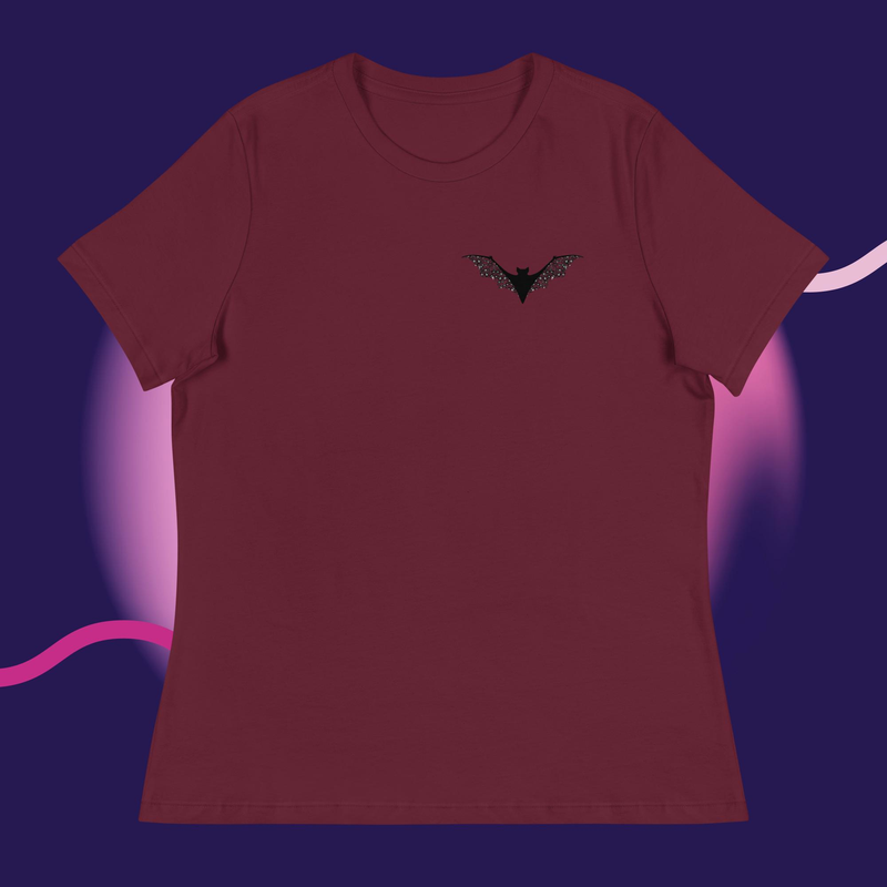 Floral Bat Women's Relaxed T-Shirt – S, Maroon