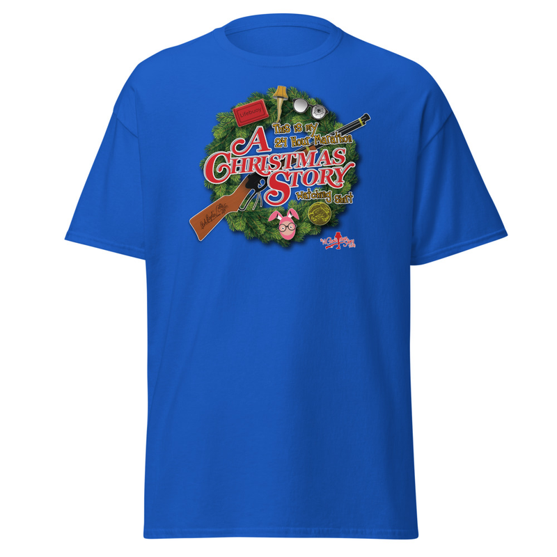 The A Christmas Story Family Custom Wreath Tee – Inspired by the 24-Hour Christmas Marathon – S, Royal