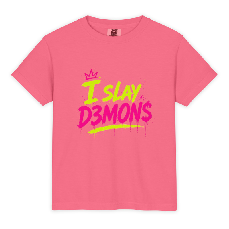 Youth Garment-Dyed Heavyweight "I Slay D3MON$" T-Shirt - Comfort Colors 9018