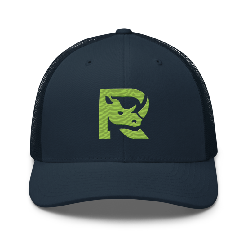 Rhino Rawkstar: Embroidery Neon Crest Trucker Hat — Navy / One size