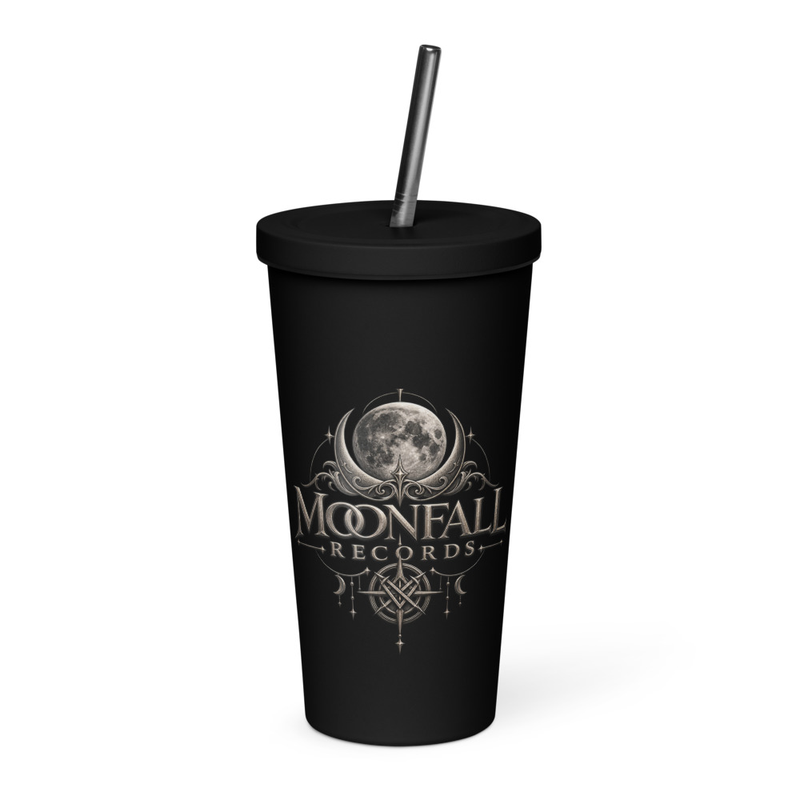 Moonfall Records New Logo Insulated tumbler with a straw